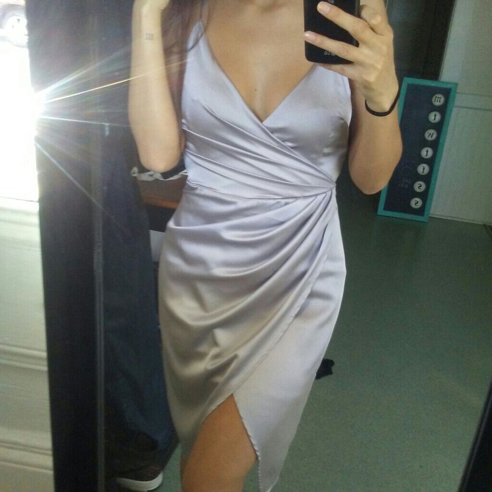 Shiny wrap style dress from Fashion Nova